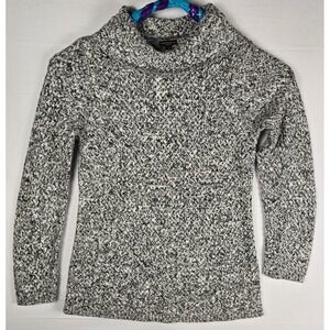 Dana Buchman Signature Sweater M Cowl Neck Black White Marled Knit Cotton‎ Blend